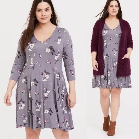torrid Dresses & Skirts - Torrid Gray Floral Long Sleeve Dress